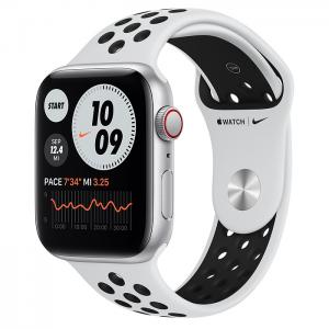 Apple Watch SE GPS + Cellular 44mm Silver Aluminum Case with Pure Platinum/Black Nike Sport Band